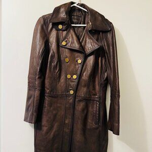 Sundance Long Double-Breasted Leather Jacket – Women’s M – Genuine Soft Leather